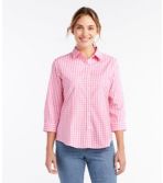 Wrinkle-Free Pinpoint Oxford Shirt, Three-Quarter Sleeve Slightly Fitted Gingham