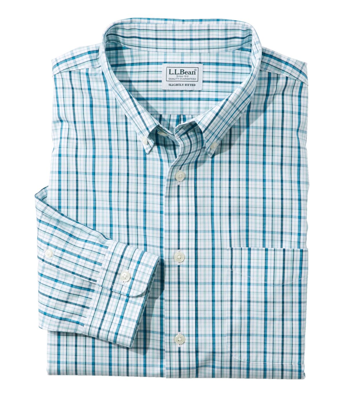 Men's Wrinkle-Free Pinpoint Oxford Shirt, Slightly Fitted Tattersall
