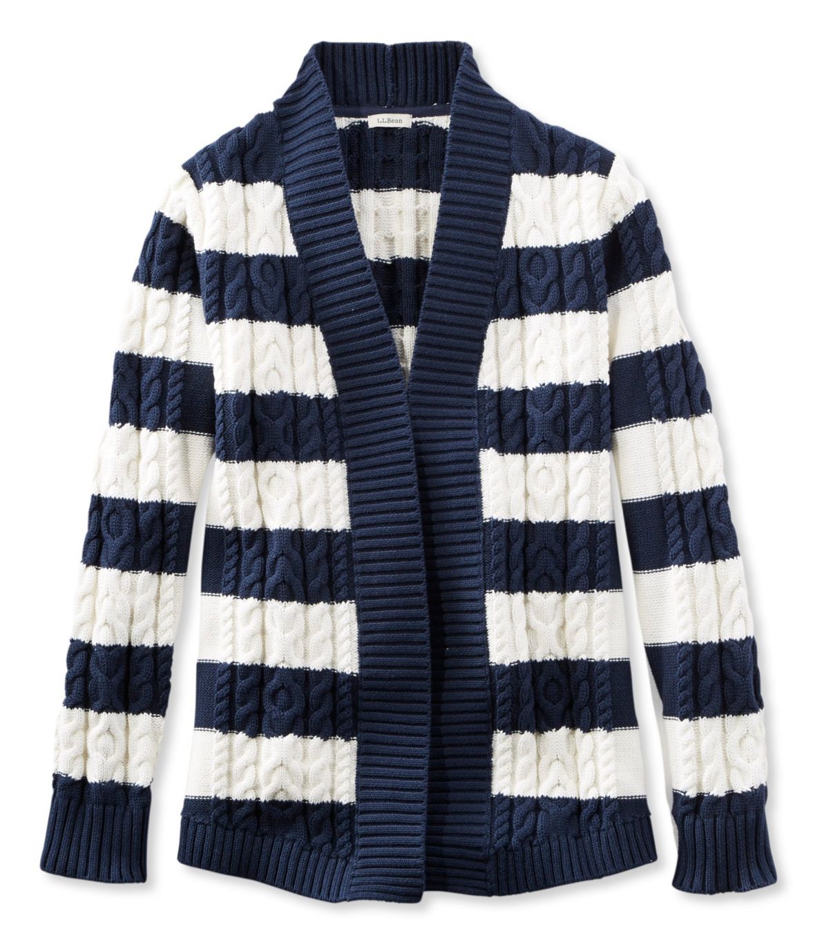Double L® Cotton Sweater, Open Cardigan Stripe