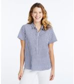 Women's Textured Cotton Popover Shirt, Short-Sleeve Gingham