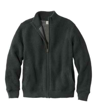Men's Organic Cotton Waffle Sweater, Full Zip, Lined