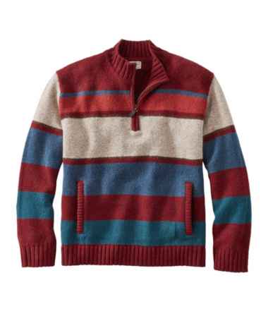 Men's Bean's Classic Ragg Wool Sweater, Quarter-Zip, Stripe