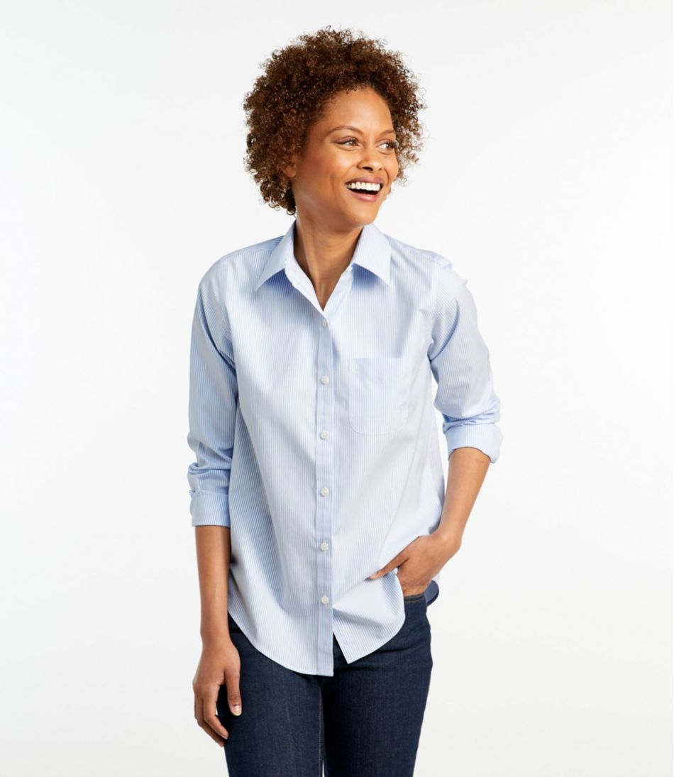Women's Wrinkle-Free Pinpoint Oxford Shirt, Long-Sleeve Relaxed Fit ...