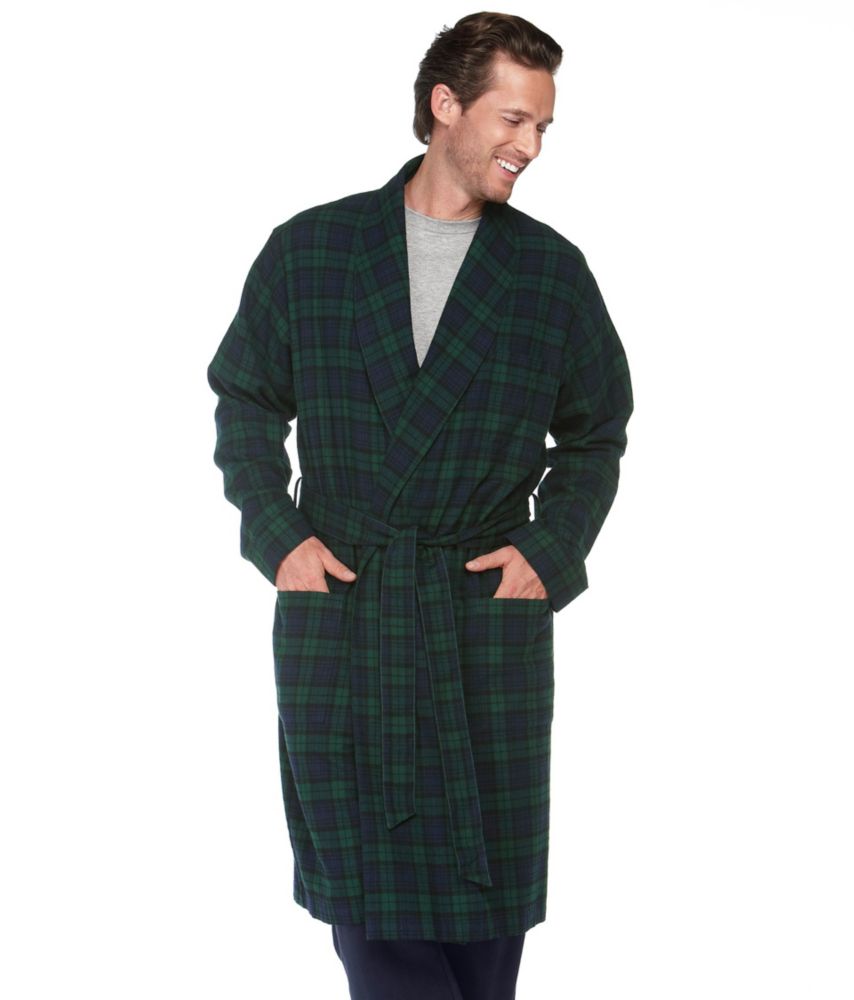 Men's Scotch Plaid Flannel Robe, Grey Stewart, small image number 2