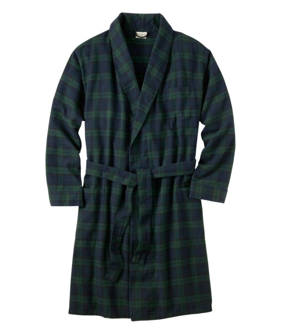VTG Men LL Bean 100% Cotton Flannel Robe w/ Belt Red Green Tartan Plaid