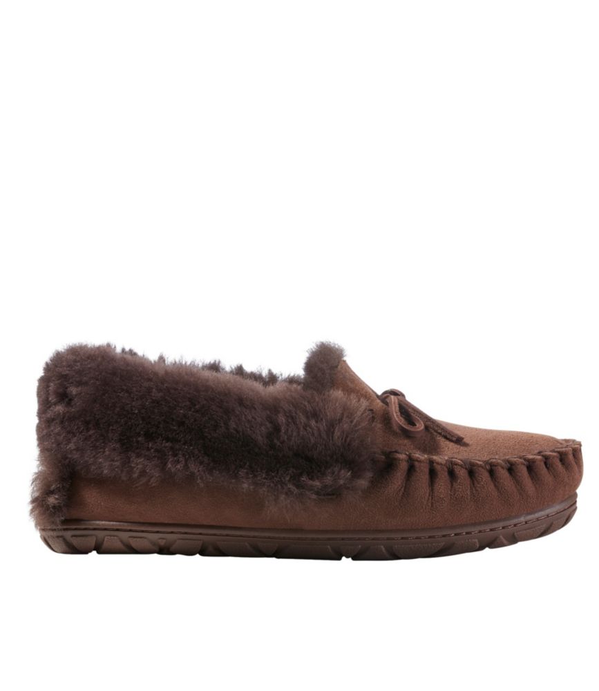 Women's Wicked Good Sheepskin Shearling Lined Moccasin Slippers Chocolate Brown 9 M, Suede Leather/Rubber L.L.Bean