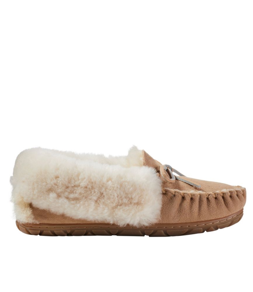 Women's Wicked Good Sheepskin Shearling Lined Moccasin Slippers Natural 10 M, Suede Leather/Rubber L.L.Bean