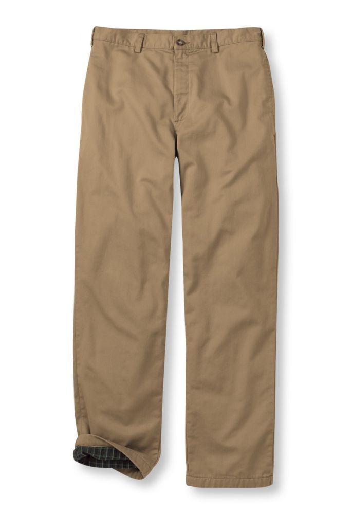 Men's Double L® Chinos, Natural Fit, Plain Front, Flannel-Lined, Dark Khaki, small image number 1