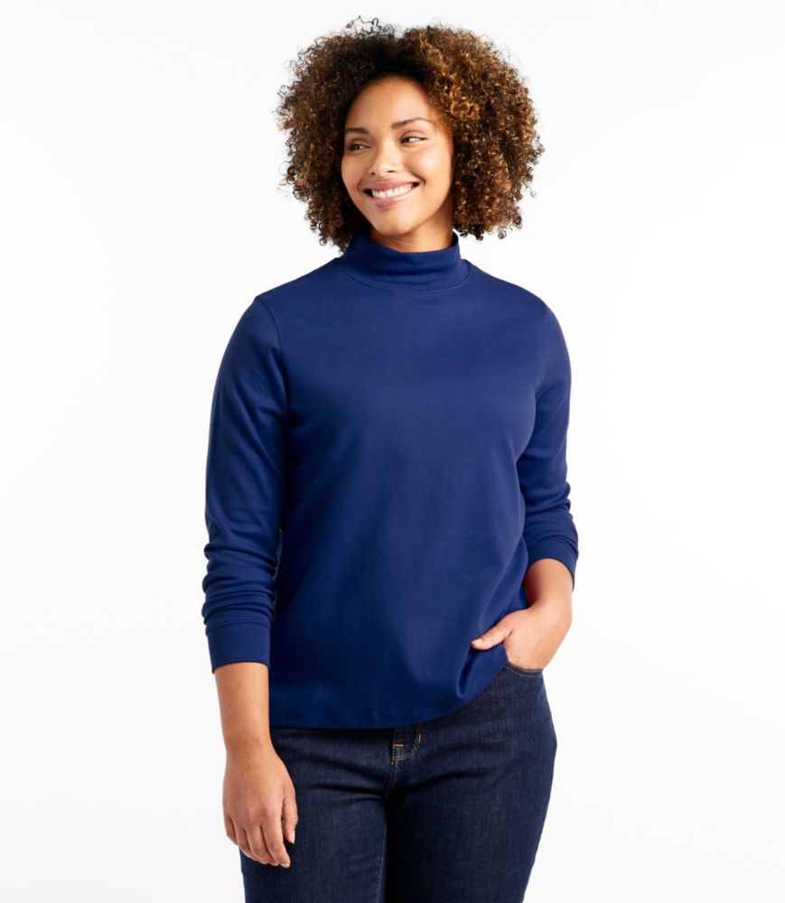 Women's L.L.Bean Interlock Mock-Turtleneck, Long-Sleeve, Alpine Blue, small image number 2