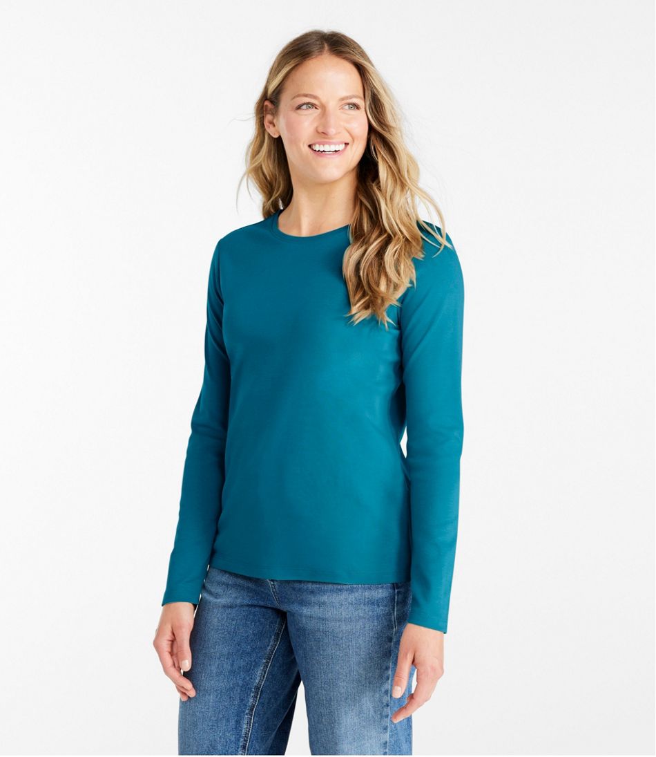 Women's L.L.Bean V-Neck, Three-Quarter-Sleeve Alpine Blue Medium, Cotton