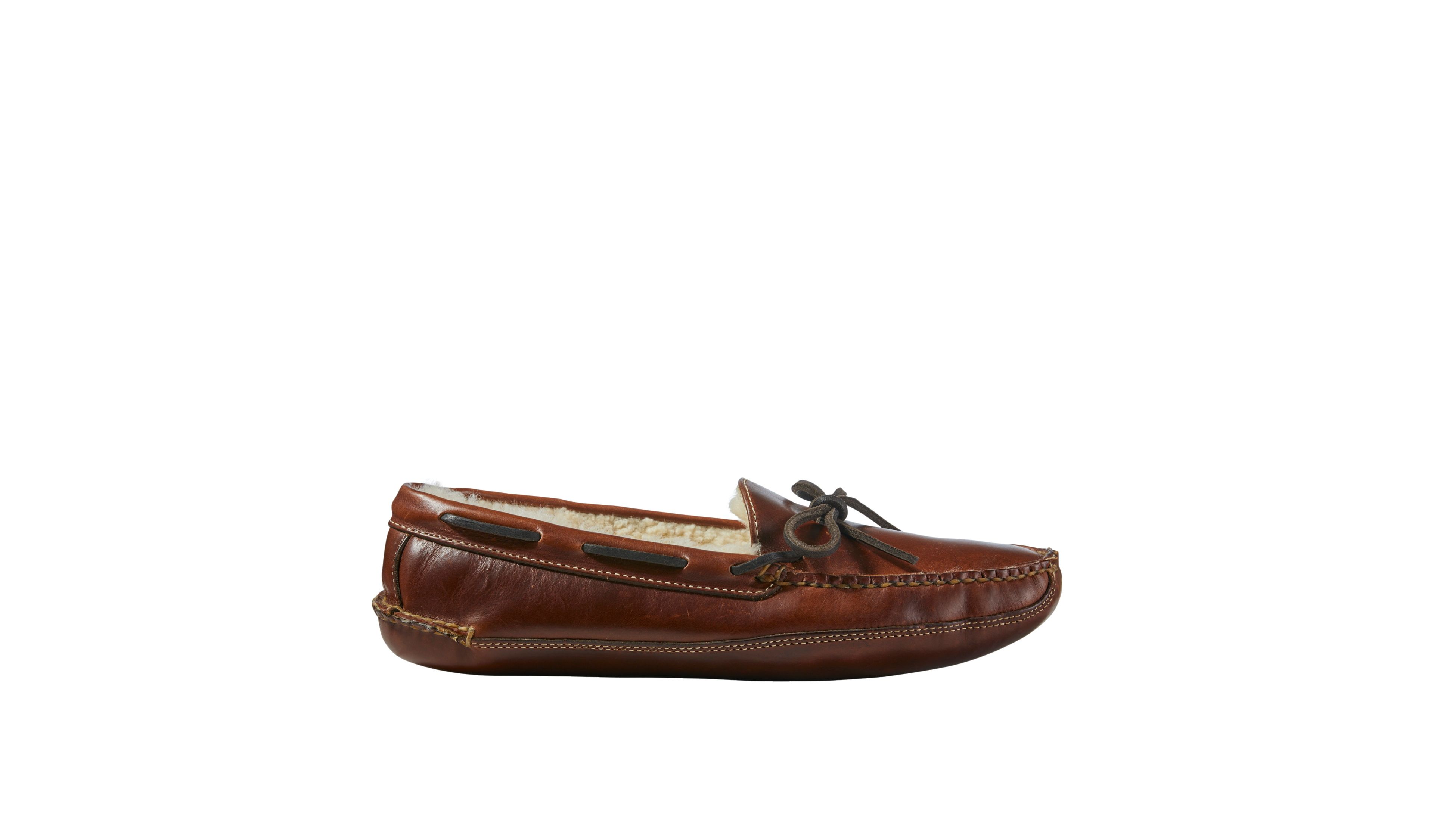 Men's Leather Double-Sole Slippers, Shearling-Lined