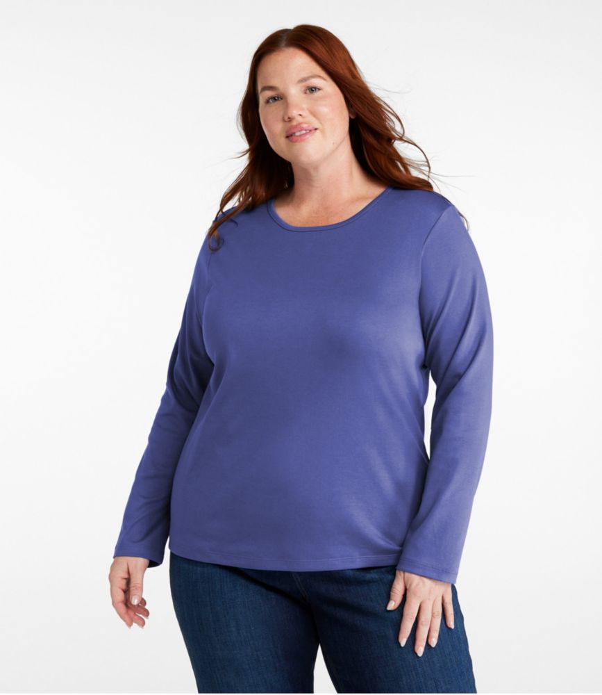 Women's Pima Cotton Tee, Long-Sleeve Crewneck, Peach, small image number 2