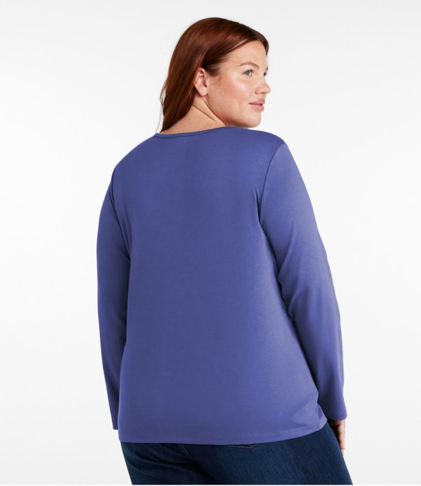 Women's Pima Cotton Tee, Long-Sleeve Crewneck, Peach, small image number 3