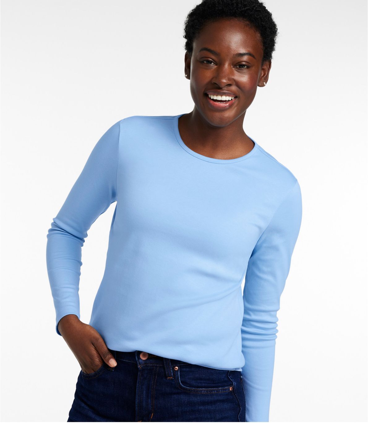 Women's Pima Cotton Tee, Long-Sleeve Crewneck