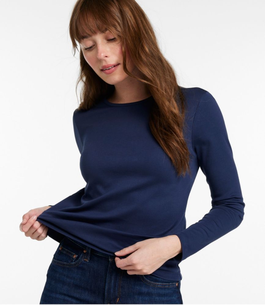 Women's Pima Cotton Tee, Long-Sleeve Crewneck