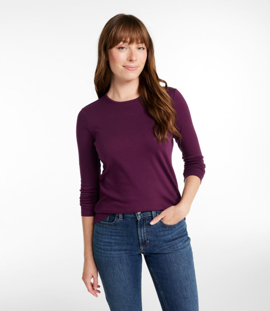 Women's Pima Cotton Tee, Long-Sleeve Crewneck