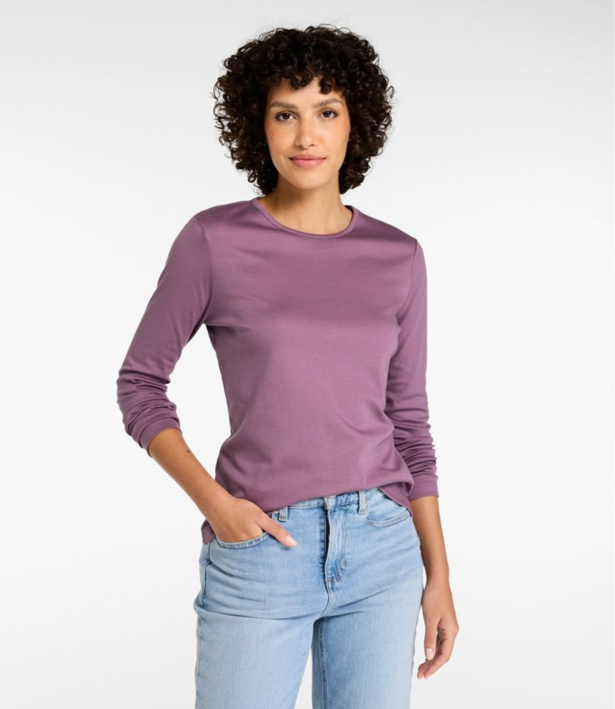 Women's Pima Cotton Tee, Long-Sleeve Crewneck