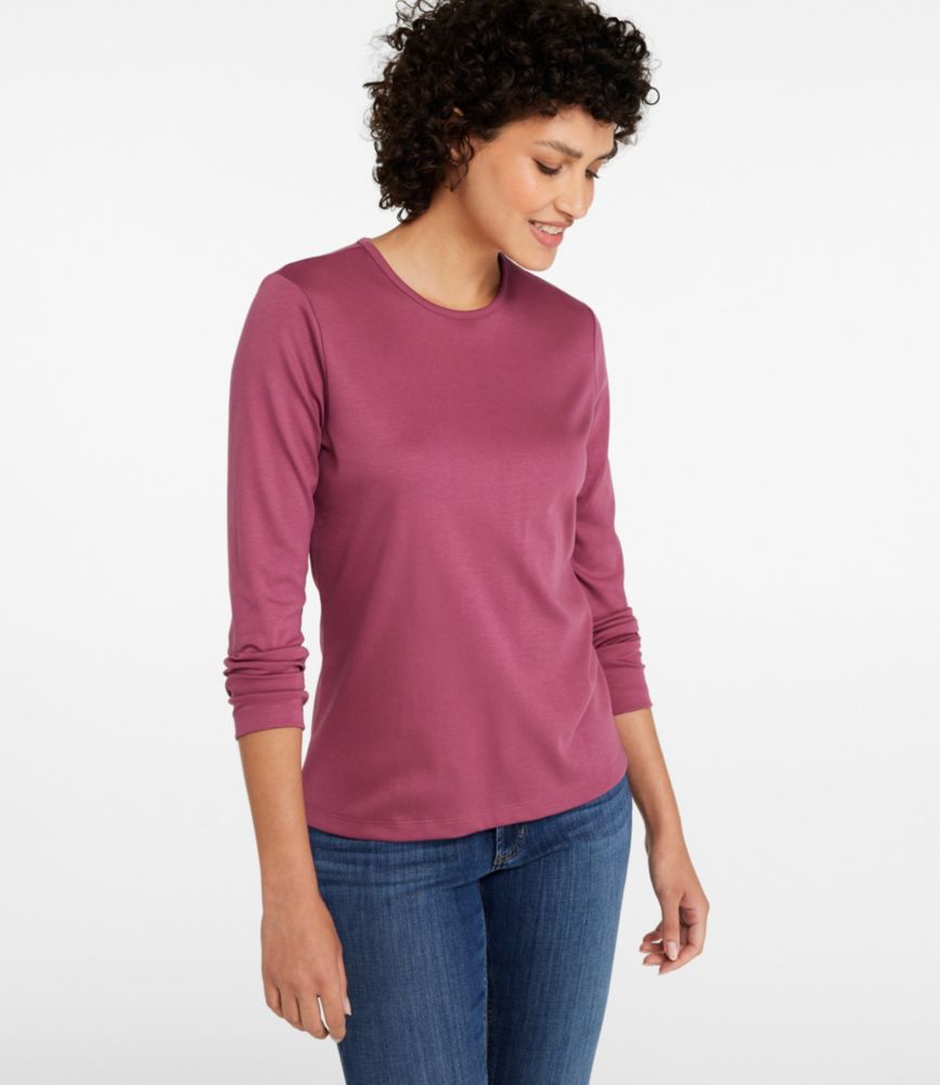 Women's Pima Cotton Tee, Long-Sleeve Crewneck