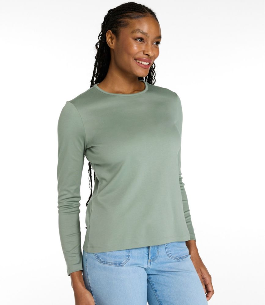 Women's Pima Cotton Tee, Long-Sleeve Crewneck