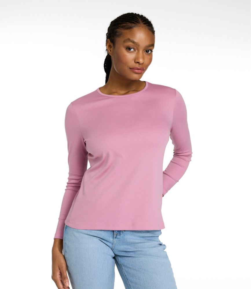 Women's Pima Cotton Tee, Long-Sleeve Crewneck