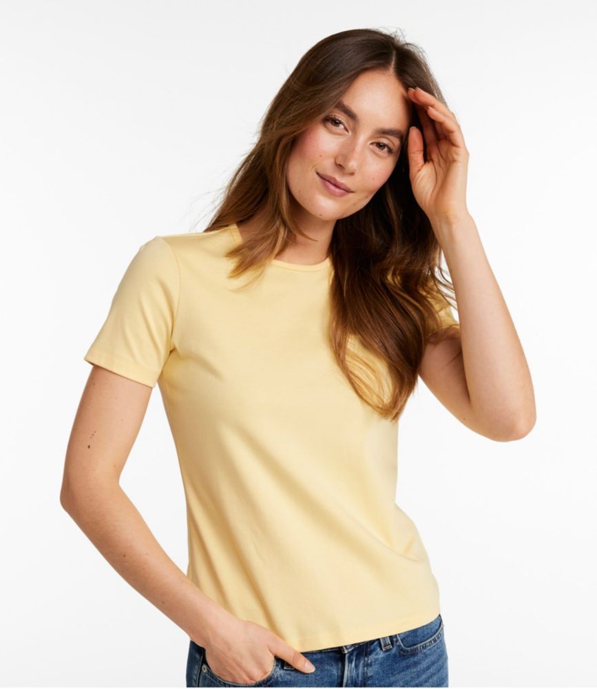 Women's Pima Cotton Tee, Short-Sleeve Crewneck, Butter, small image number 2