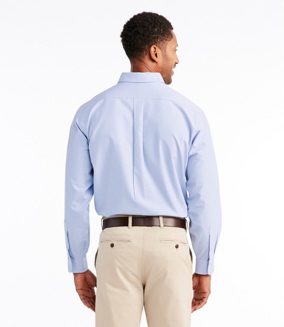 LL Bean White Blue Striped Slightly Fitted OCBD Dress Shirt Mens 17.5-35 