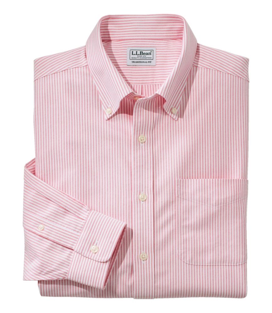 Men's Wrinkle-Free Classic Oxford Cloth Shirt, Traditional Fit University Stripe, Sunlit Coral, small image number 1