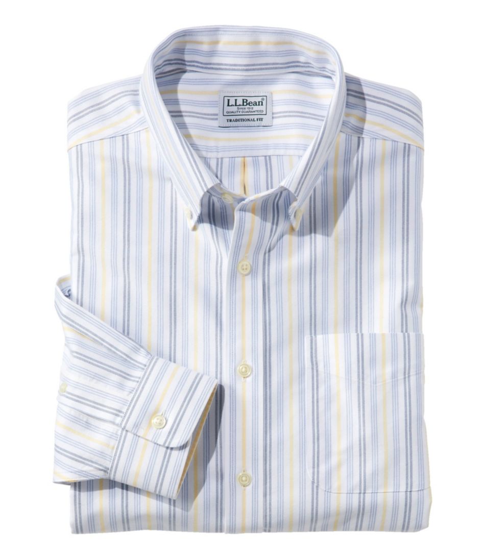 Men's Wrinkle-Free Classic Oxford Cloth Button Down Shirt, Traditional Fit University Stripe Arctic Blue 14.5x32, Cotton | L.L.Bean