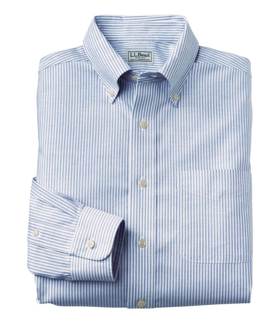 Men's Wrinkle-Free Classic Oxford Cloth Button Down Shirt, Traditional Fit University Stripe French Blue 16.5x34, Cotton | L.L.Bean