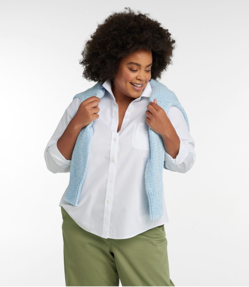 Women's Wrinkle-Free Pinpoint Oxford Shirt, Long-Sleeve Relaxed Fit, White, small image number 2