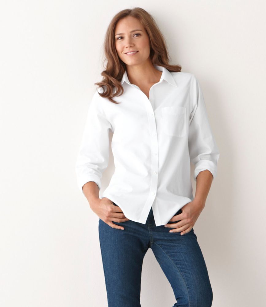 Women's Wrinkle-Free Pinpoint Oxford Shirt, Long-Sleeve Relaxed Fit, White, small image number 4