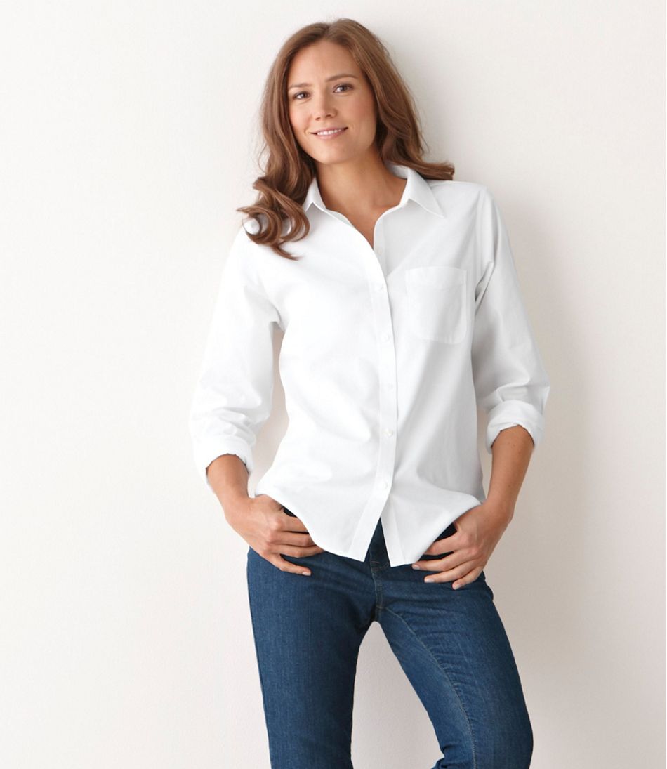 Women's Wrinkle-Free Pinpoint Oxford Shirt, Long-Sleeve Relaxed Fit ...