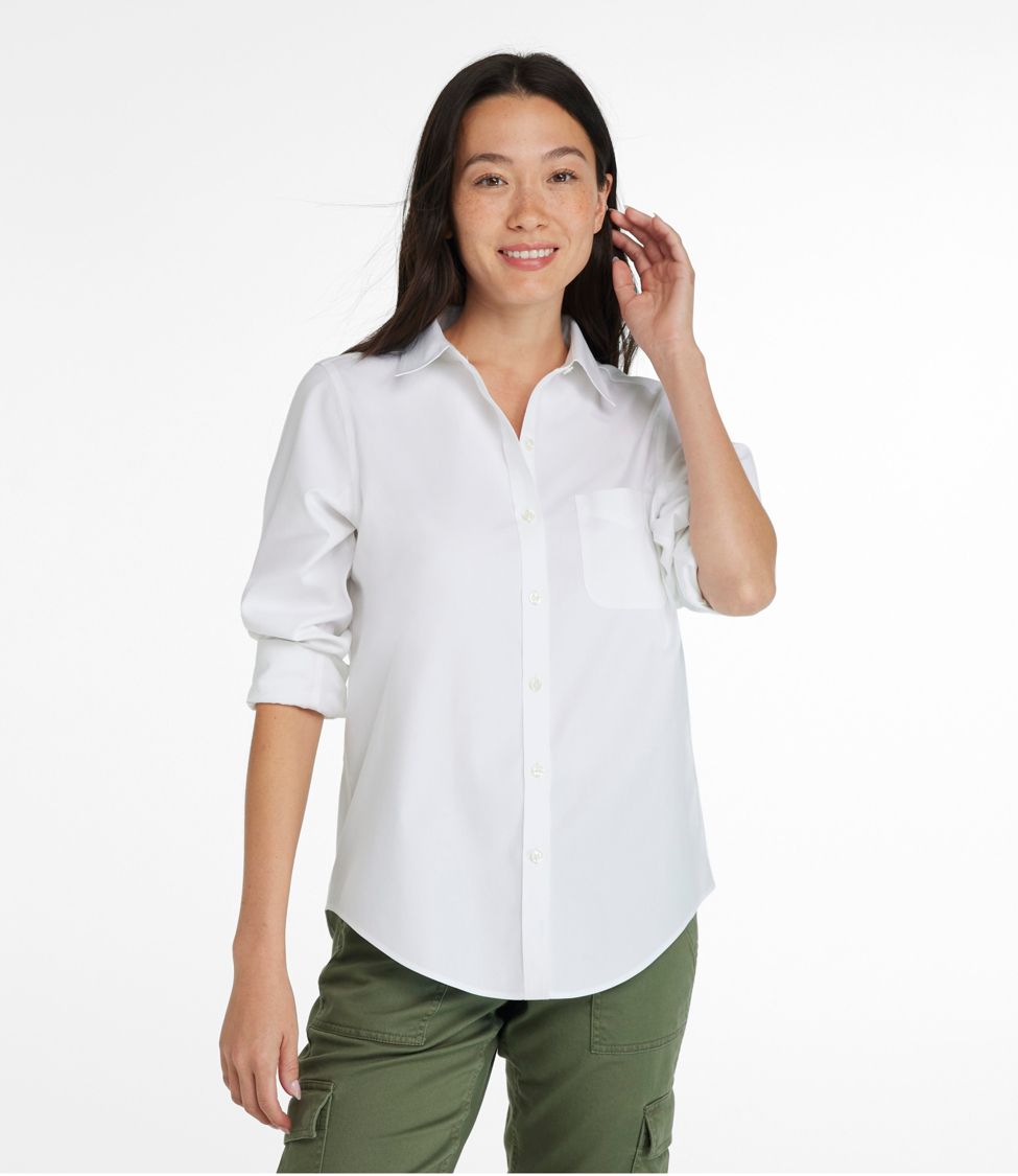 Ladies Long Sleeve Dress Shirt in White or Black