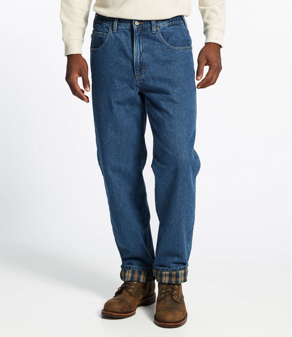 L.L Bean Classic Fit Fleece Lined Denim Pants Natural Fit Plaid Men's Sz 18  Reg