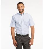 Men's Wrinkle-Free Classic Oxford Cloth Shirt, Traditional Fit Short-Sleeve University Stripe