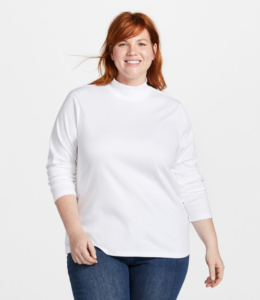 Women's Pima Cotton Tee, Long-Sleeve Mockneck, Butter, small image number 2