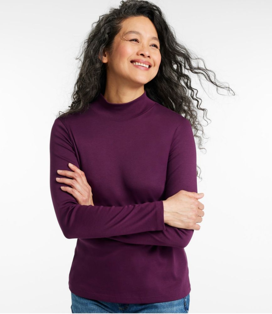 Women's Pima Cotton Tee, Long-Sleeve Mockneck