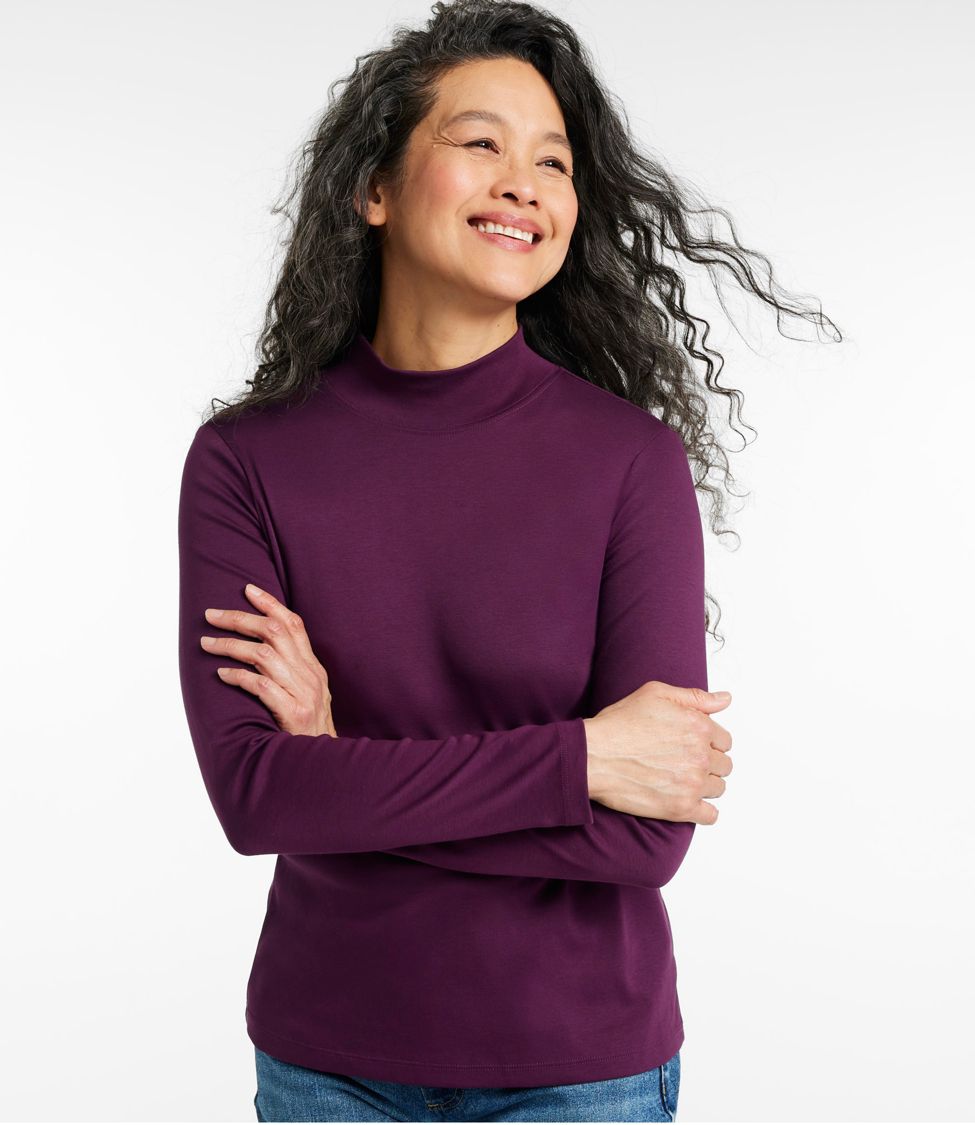 Women's Pima Cotton Tee, Long-Sleeve Mockneck at L.L. Bean