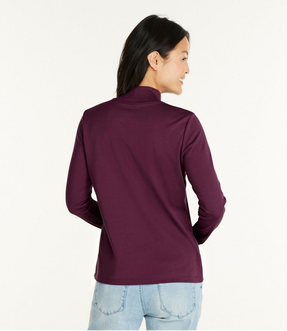 Women's Pima Cotton Tee, Long-Sleeve Stand-Up Neck | Tees & Knit Tops ...