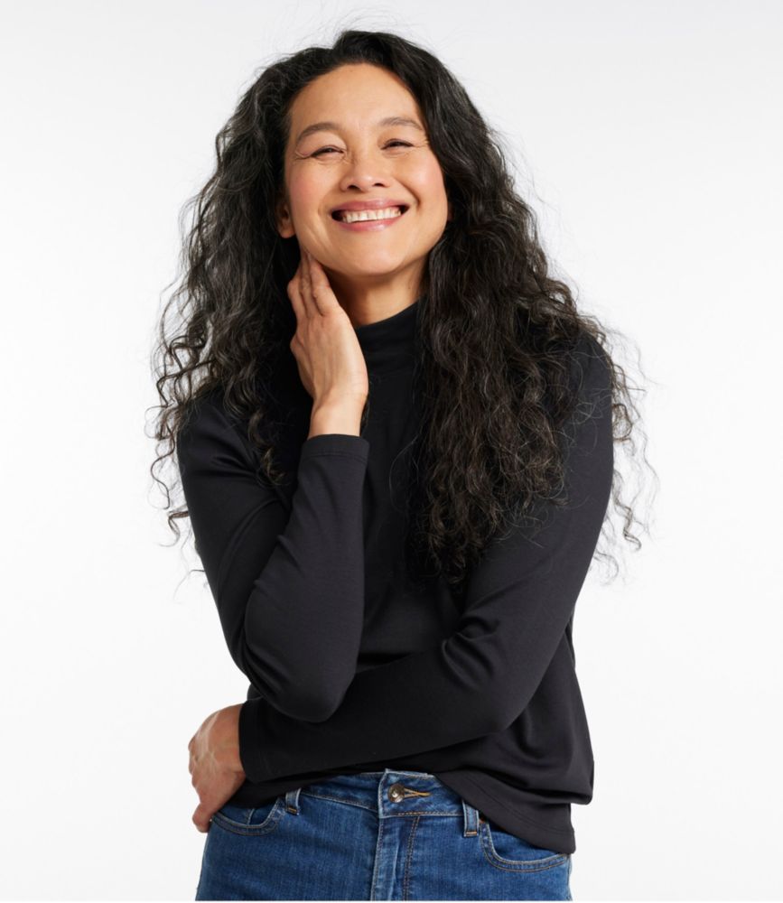 Women's Pima Cotton Tee, Long-Sleeve Mockneck