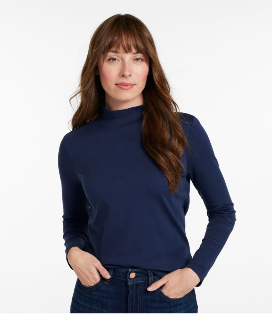 Women's Pima Cotton Tee, Long-Sleeve Mockneck