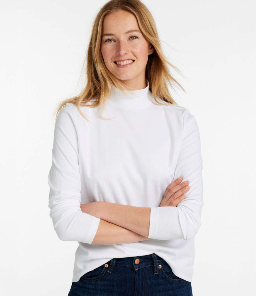 Women's Pima Cotton Tee, Long-Sleeve Mockneck
