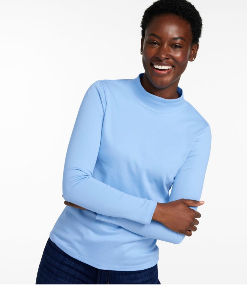 Women's Pima Cotton Tee, Long-Sleeve Mockneck FYI, I buy a petite, extra-small size in LL Bean clothing