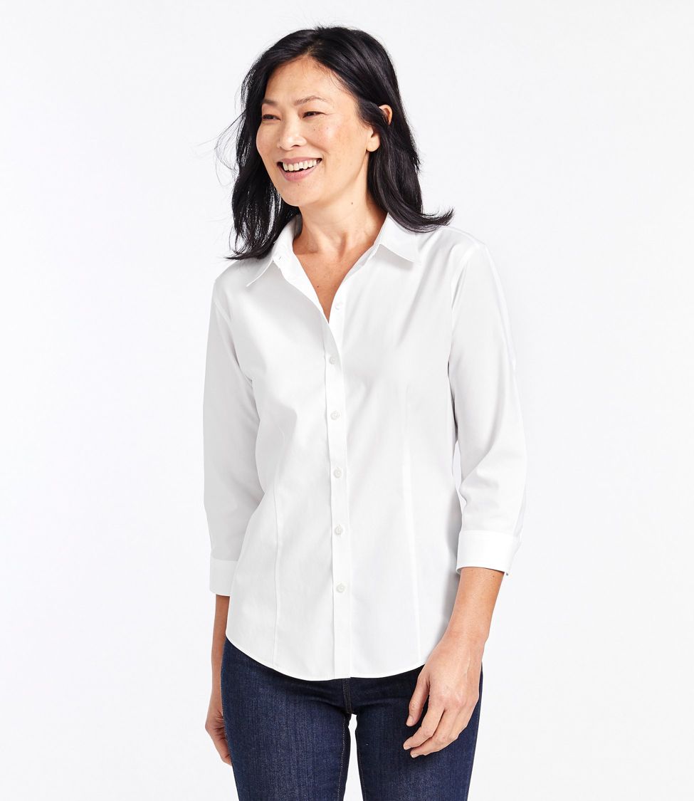 Women's Wrinkle-Free Pinpoint Oxford Shirt, Three-Quarter-Sleeve Slightly  Fitted at L.L. Bean