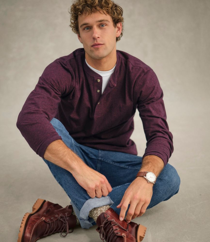 Men's Carefree Unshrinkable Tee, Traditional Fit, Long-Sleeve Henley, Navy Blue, small image number 8