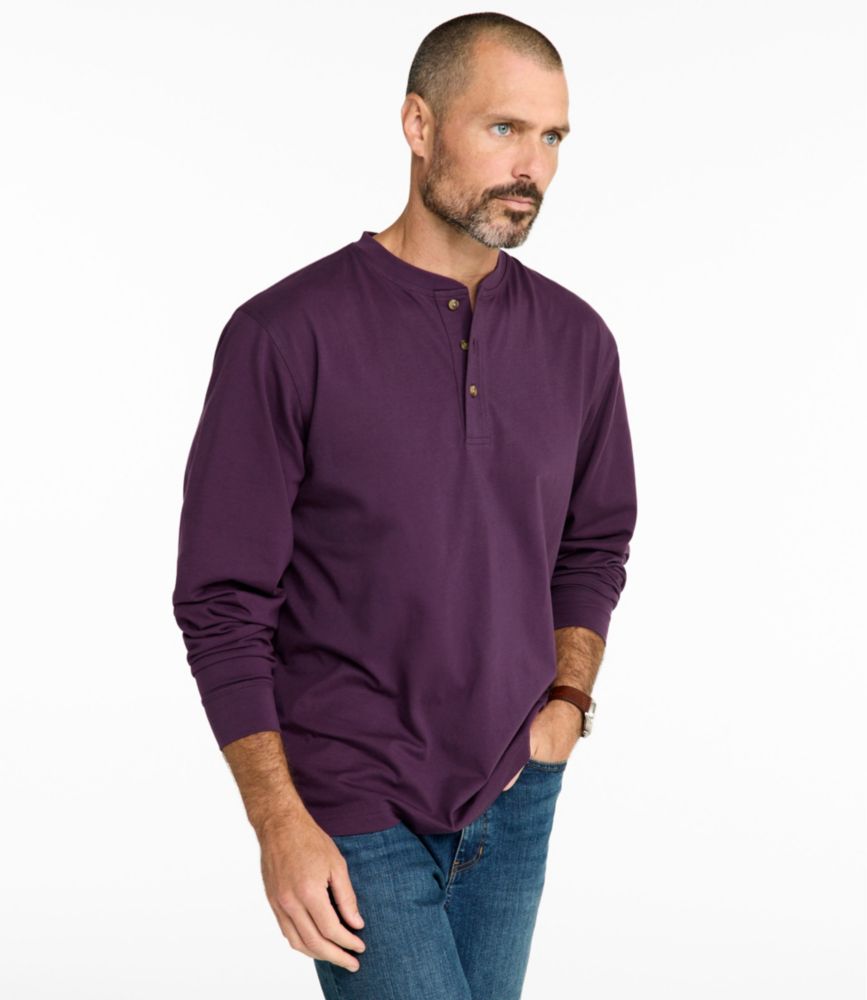 Men's Carefree Unshrinkable Tee, Traditional Fit, Long-Sleeve Henley, Charcoal Heather, small image number 10