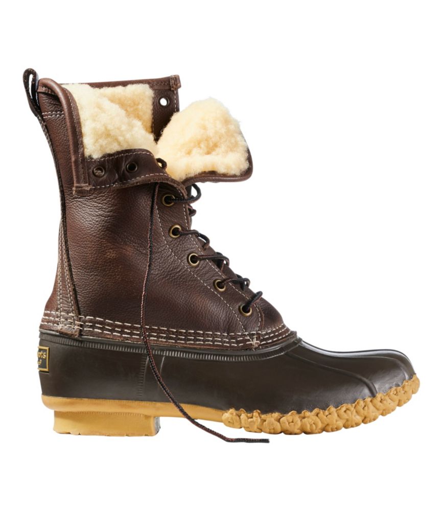 Women's Bean Boots, 10" Shearling-Lined, Brown/Brown, small image number 1