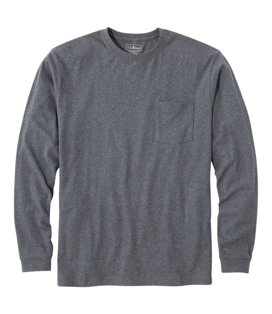 Men's Carefree Unshrinkable Tee with Pocket, Traditional Fit, Long-Sleeve, Charcoal Heather, small image number 1