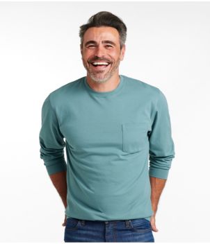 Men's Carefree Unshrinkable Tee with Pocket, Traditional Fit, Long-Sleeve