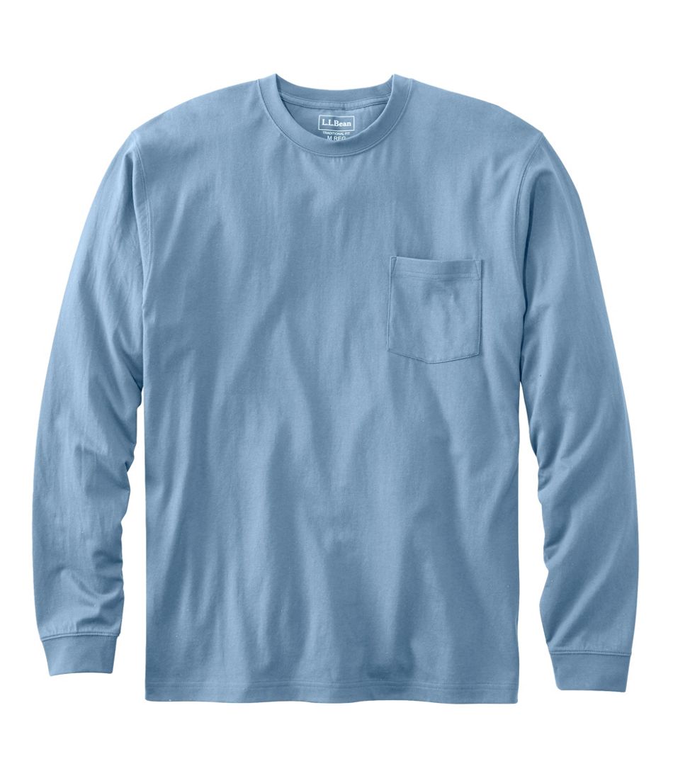 L.L.Bean Carefree Unshrinkable Tee with Pocket Long Sleeve Men's Clothing Delta Blue : SM